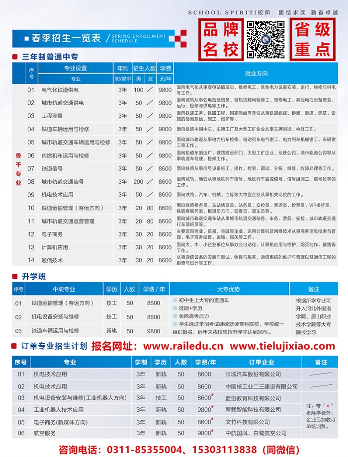 石家莊鐵路技工學校2020年秋季招生簡章